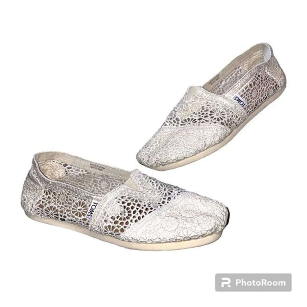 Toms Women's Natural Morocco Crochet Slip On Shoes Size 6.5